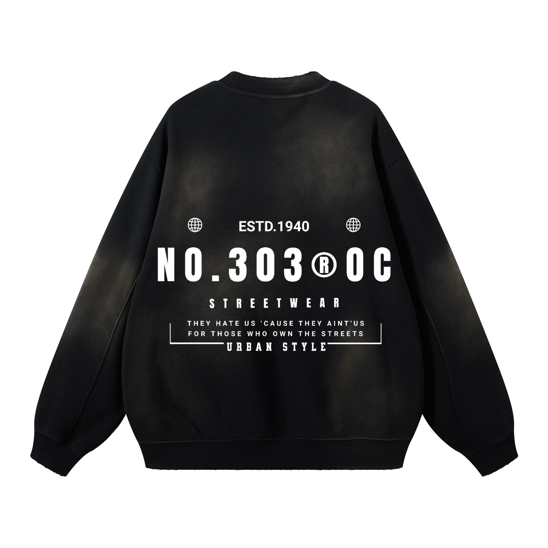 303 Round Neck Washed Distressed Ombre Heavyweight Sweatshirt(440GSM)
