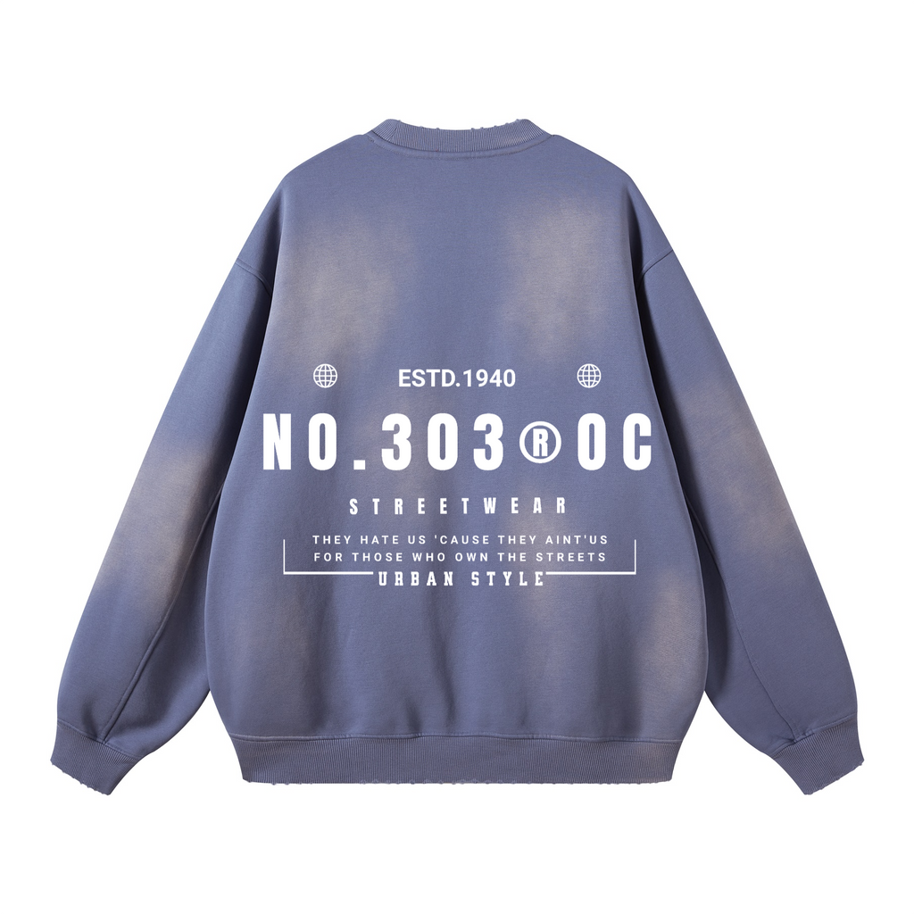 303 Round Neck Washed Distressed Ombre Heavyweight Sweatshirt(440GSM)