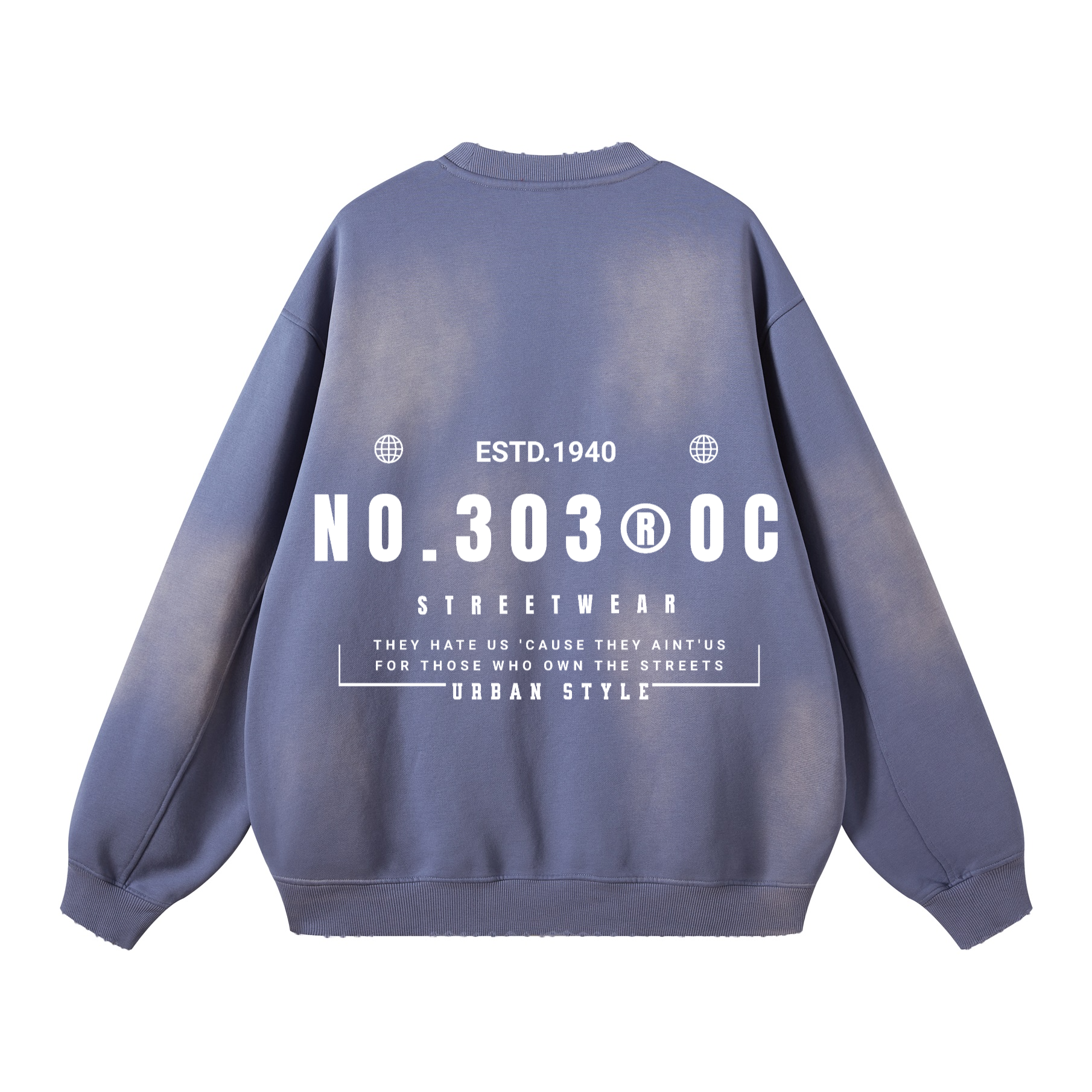 303 Round Neck Washed Distressed Ombre Heavyweight Sweatshirt(440GSM)