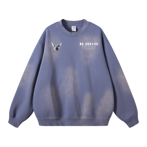 303 Round Neck Washed Distressed Ombre Heavyweight Sweatshirt(440GSM)
