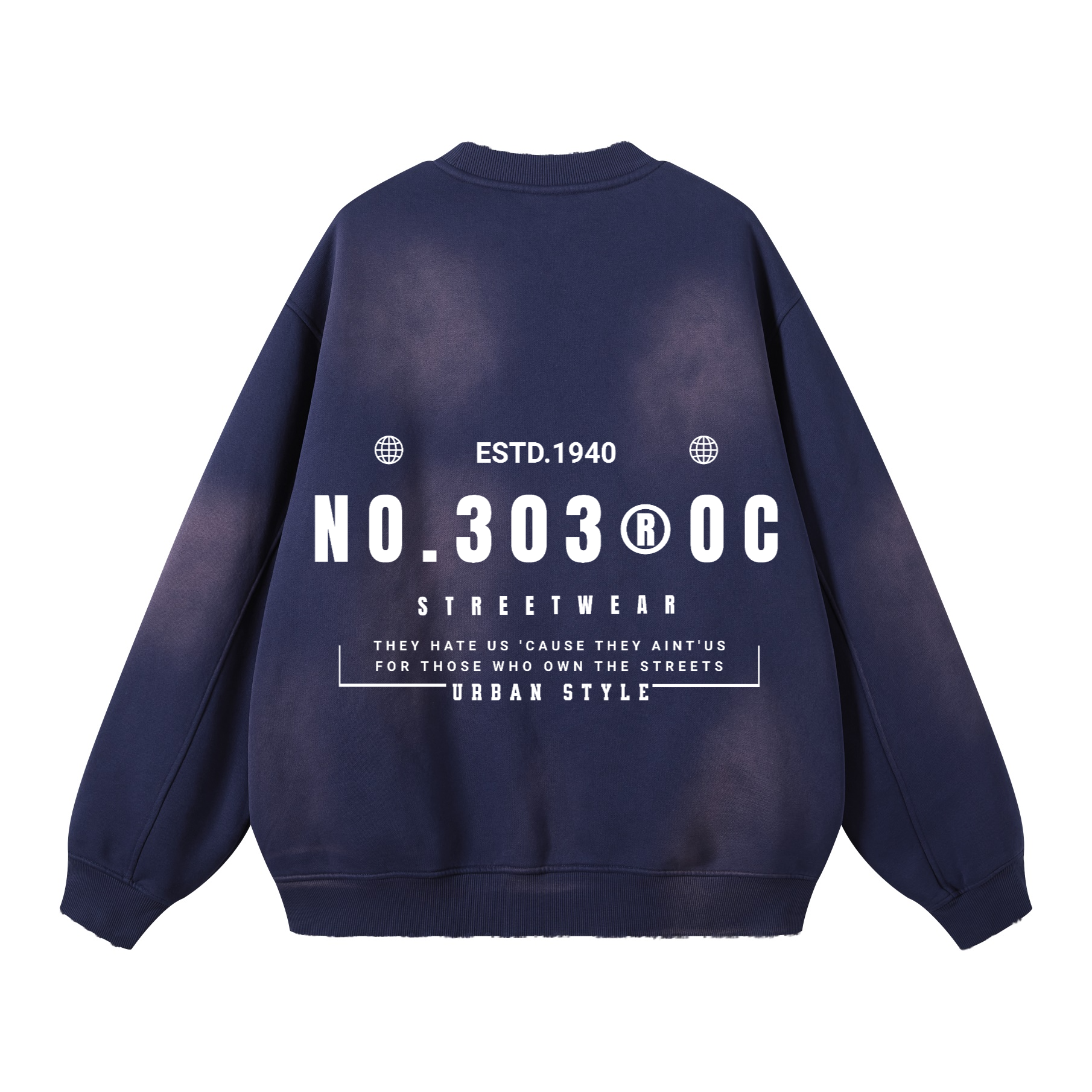 303 Round Neck Washed Distressed Ombre Heavyweight Sweatshirt(440GSM)