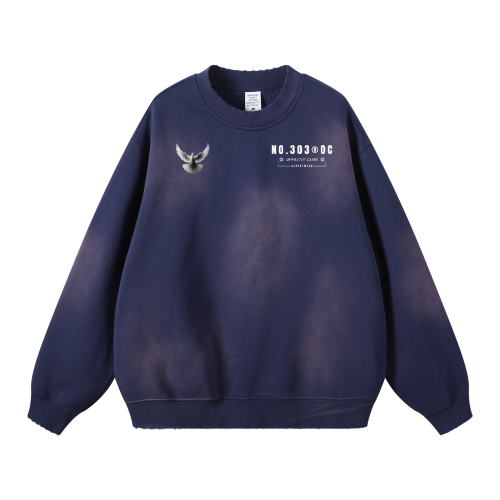 303 Round Neck Washed Distressed Ombre Heavyweight Sweatshirt(440GSM)