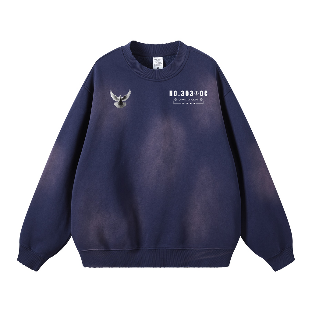 303 Round Neck Washed Distressed Ombre Heavyweight Sweatshirt(440GSM)