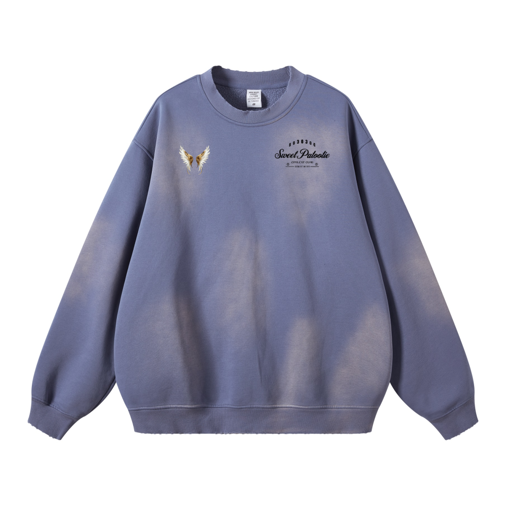 SP303 Round Neck Washed Distressed Ombre Heavyweight Sweatshirt(440GSM)