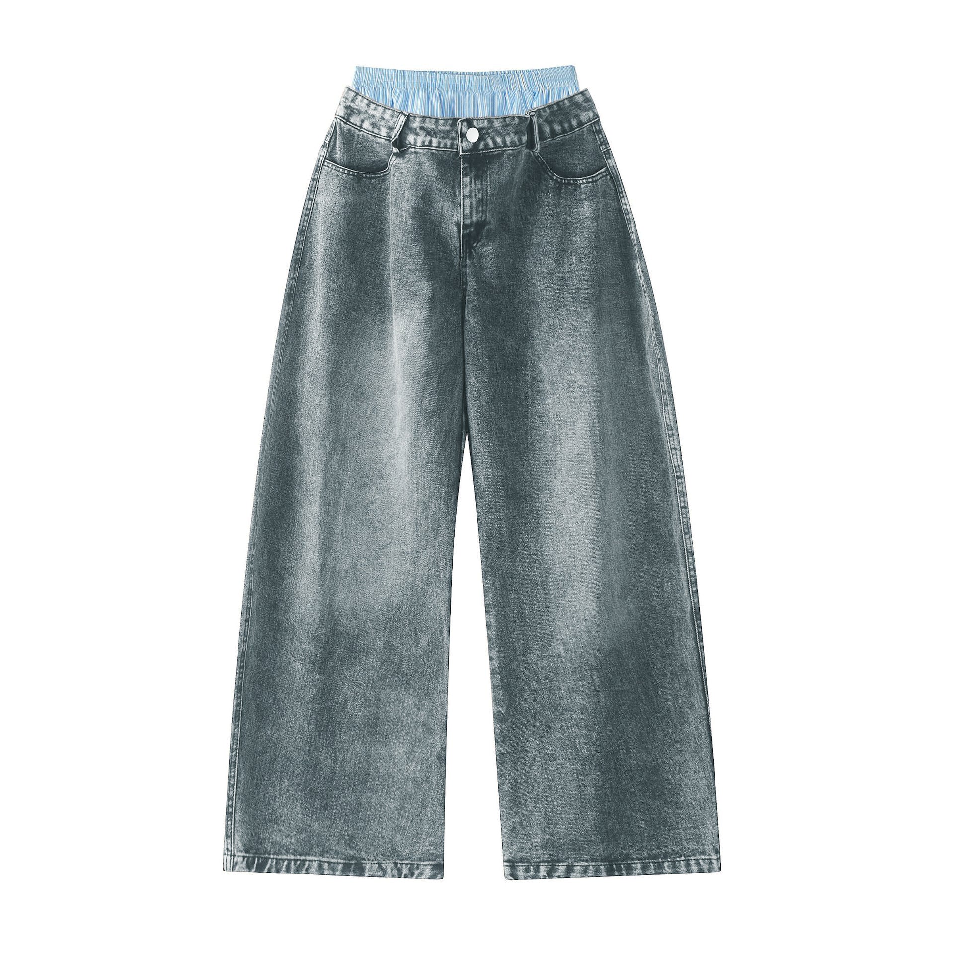 303 Unisex Double Waist Design Hip-hop Style Wide Leg Jeans