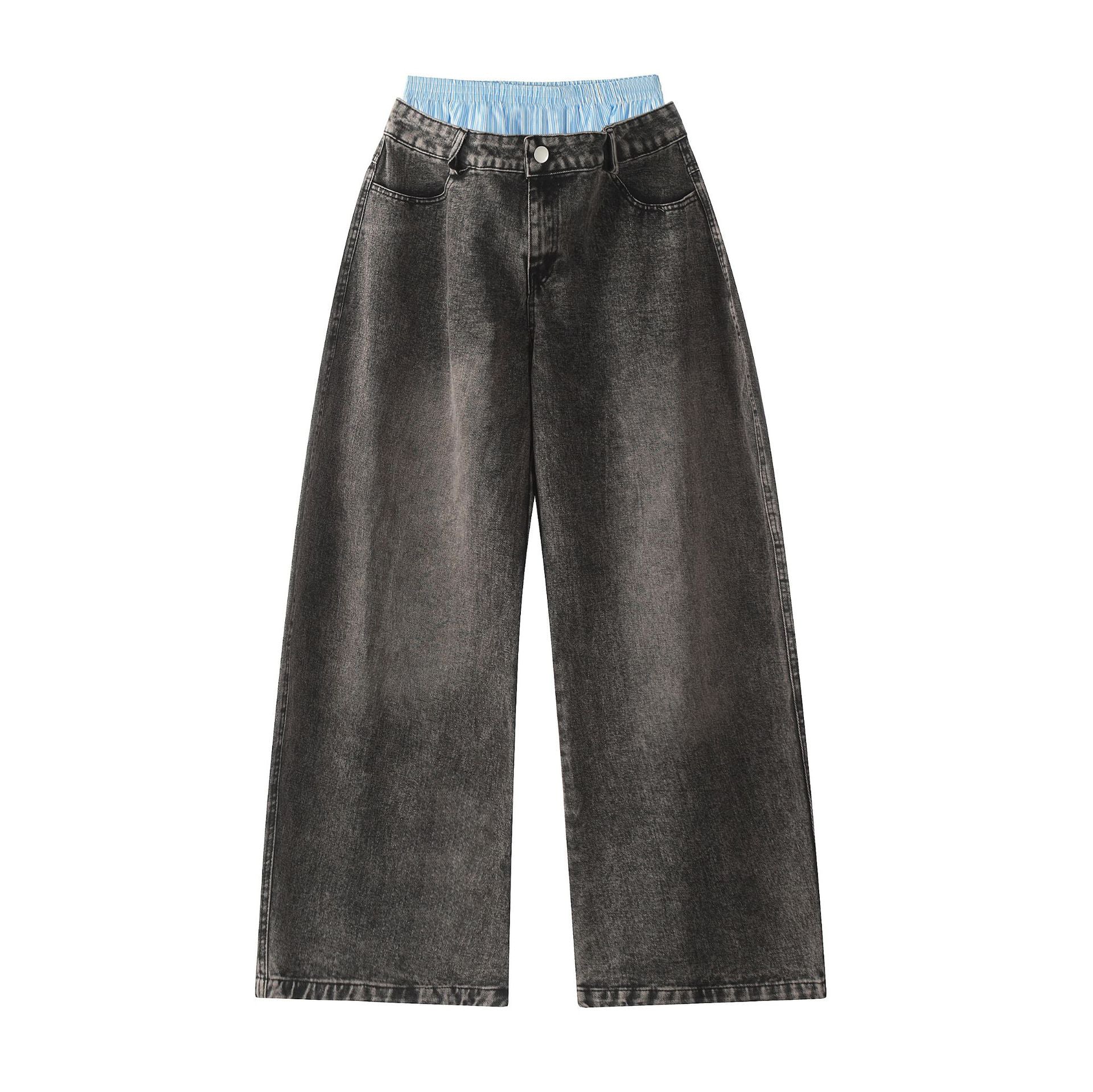 303 Unisex Double Waist Design Hip-hop Style Wide Leg Jeans