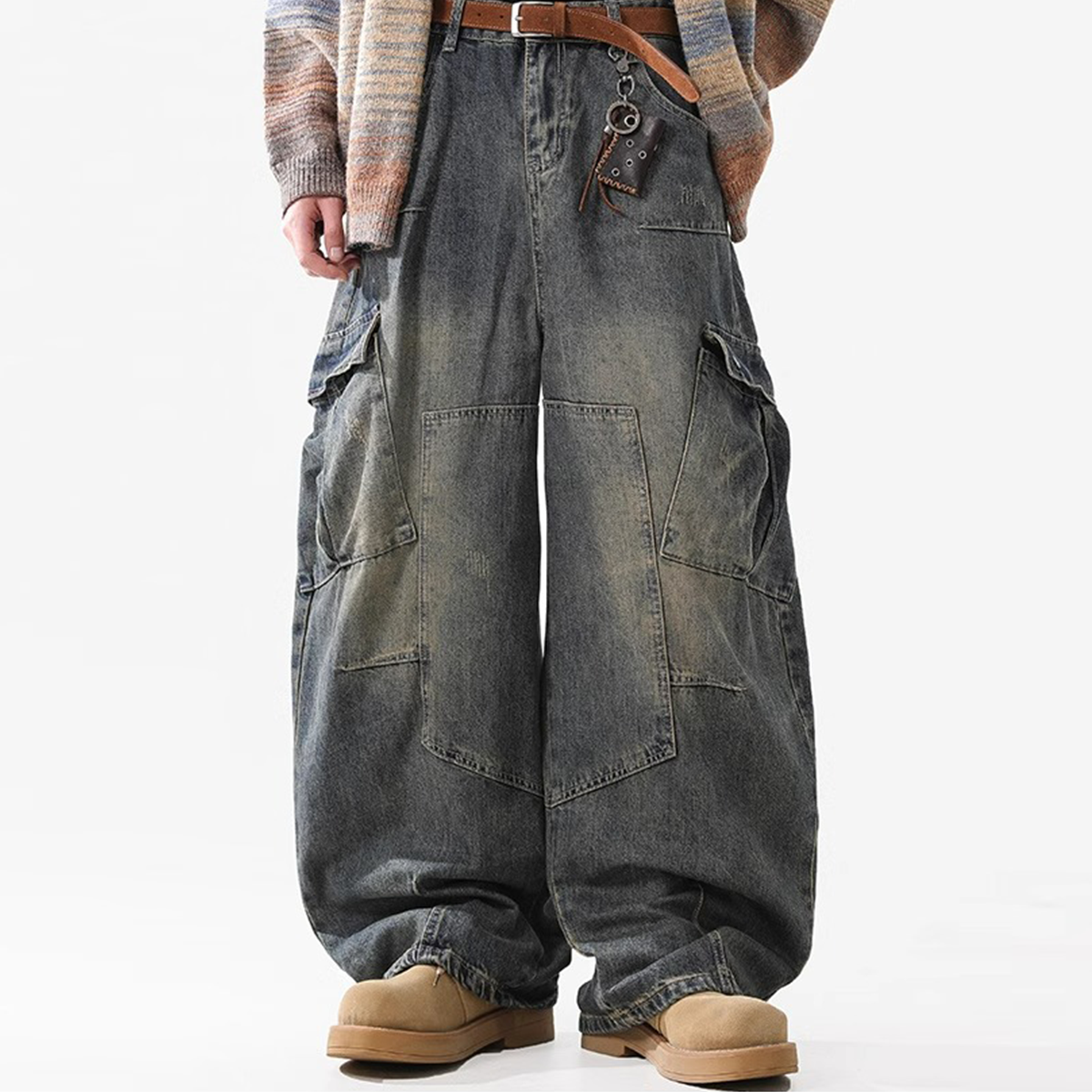 303 Heavyweight Multi-Pocket Washed Vintage Loose Jean