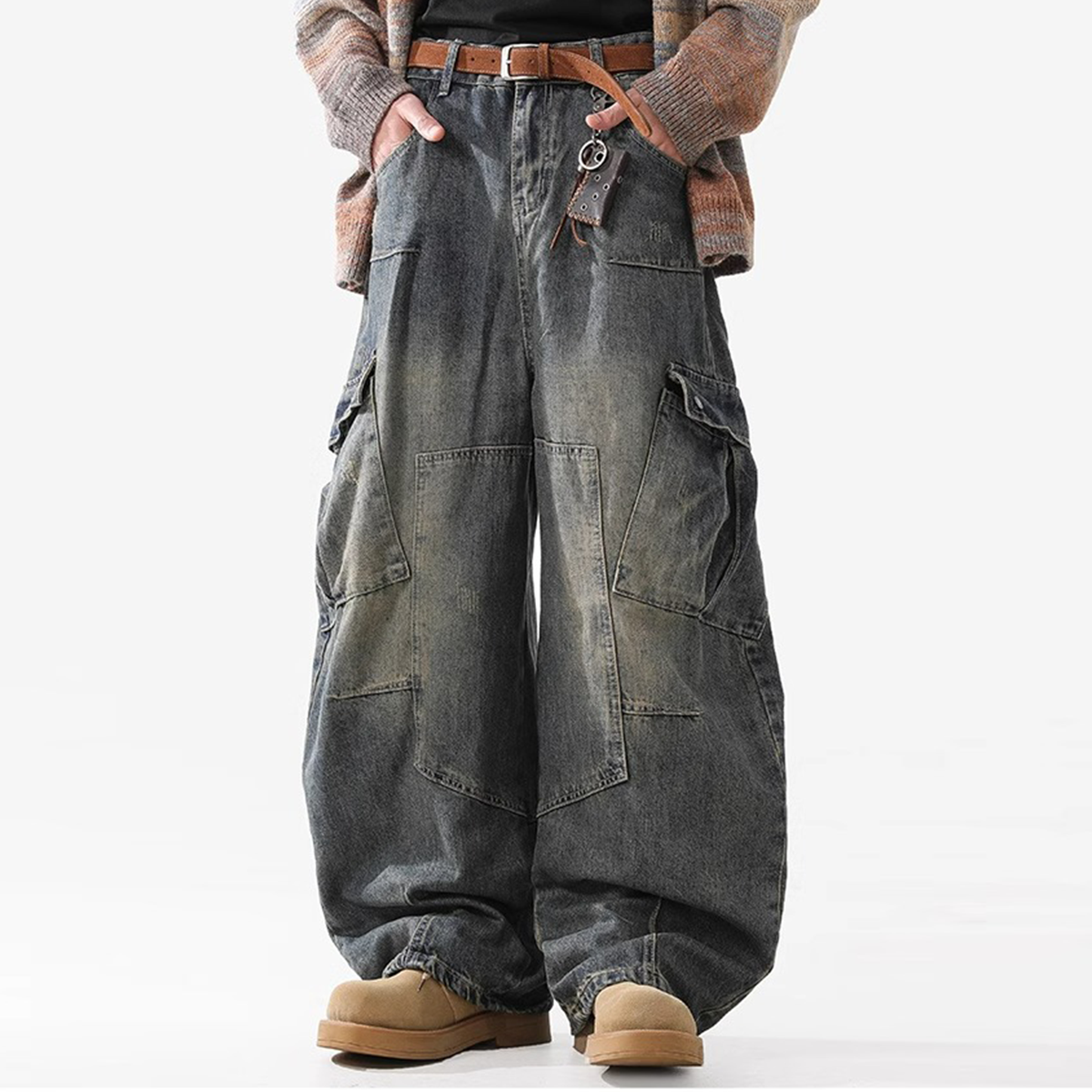 303 Heavyweight Multi-Pocket Washed Vintage Loose Jean